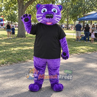 Purple Panther Mascot Costume with Black Shirt Purple Panther Mascot Costume with Black Shirt