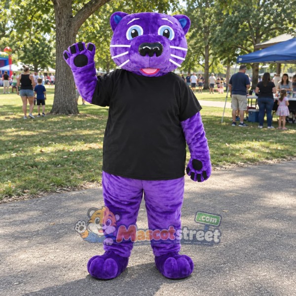Purple Panther Mascot Costume with Black Shirt