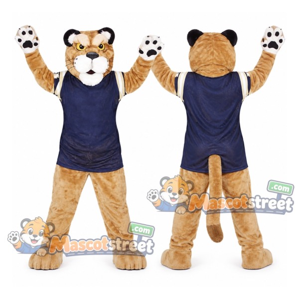 Tan Cougar Mascot Costume with Navy Vest