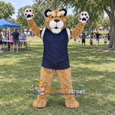 Tan Cougar Mascot Costume with Navy Vest