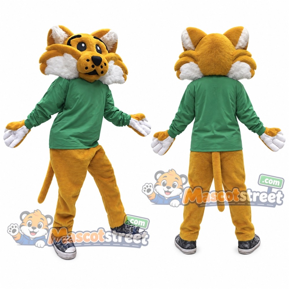 Orange Wildcat Mascot Costume with Green Sweater