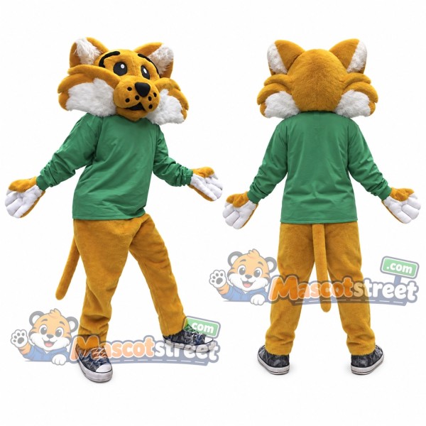 Orange Wildcat Mascot Costume with Green Sweater
