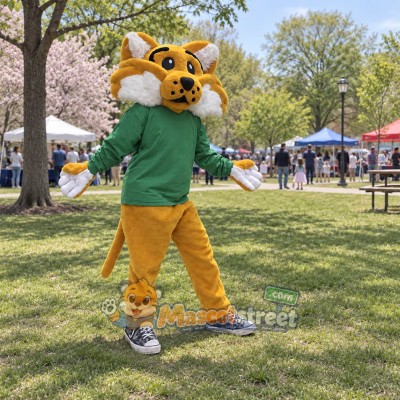 Orange Wildcat Mascot Costume with Green Sweater