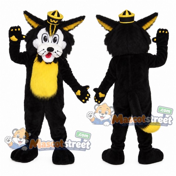 Black Wildcat Mascot Costume with Black Hat
