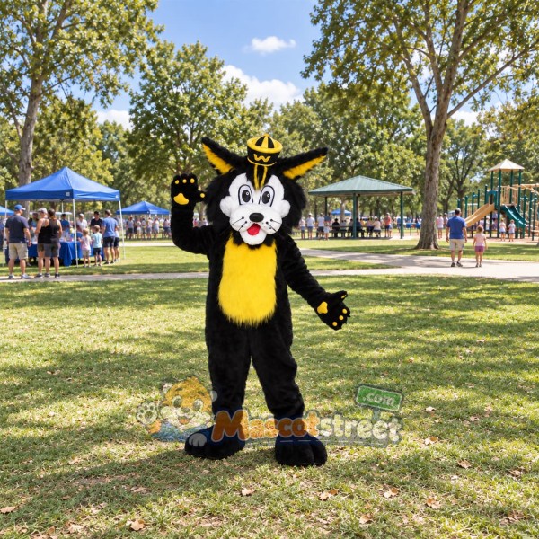 Black Wildcat Mascot Costume with Black Hat