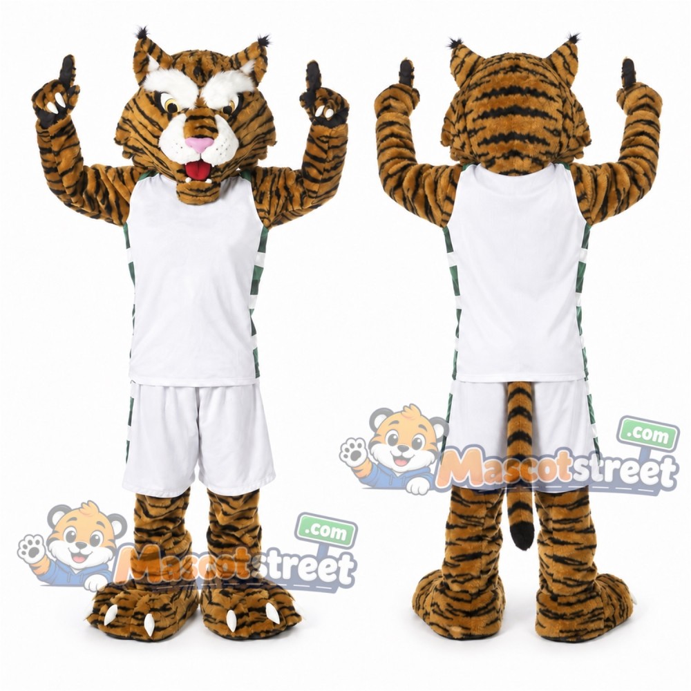 Brown Tiger Mascot Costume with White Sports Uniform Brown Tiger Mascot Costume with White Sports Uniform