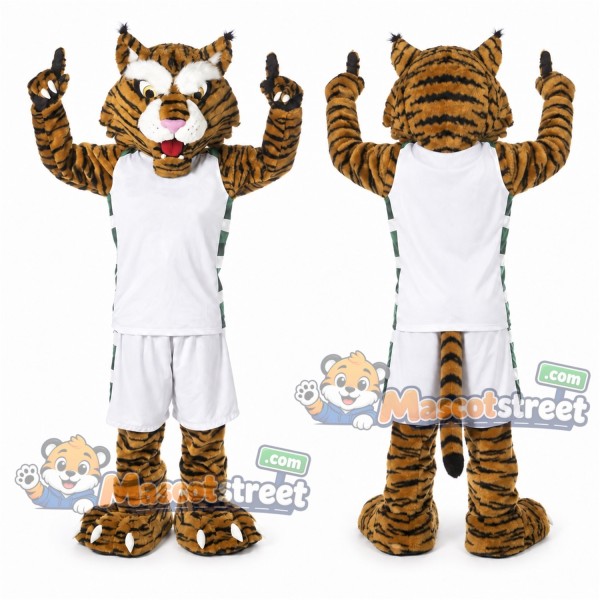 Brown Tiger Mascot Costume with White Sports Uniform