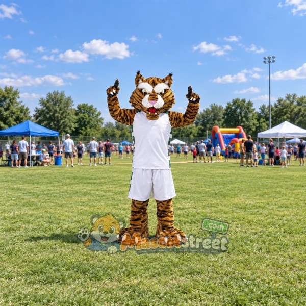 Brown Tiger Mascot Costume with White Sports Uniform