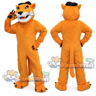 Orange Cougar Mascot Costume with Black Cap Orange Cougar Mascot Costume with Black Cap