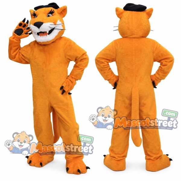 Orange Cougar Mascot Costume with Black Cap