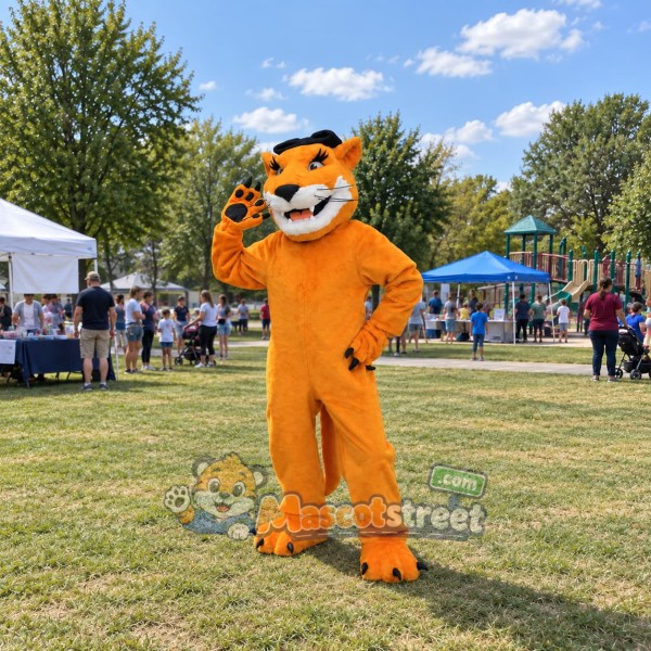Orange Cougar Mascot Costume with Black Cap
