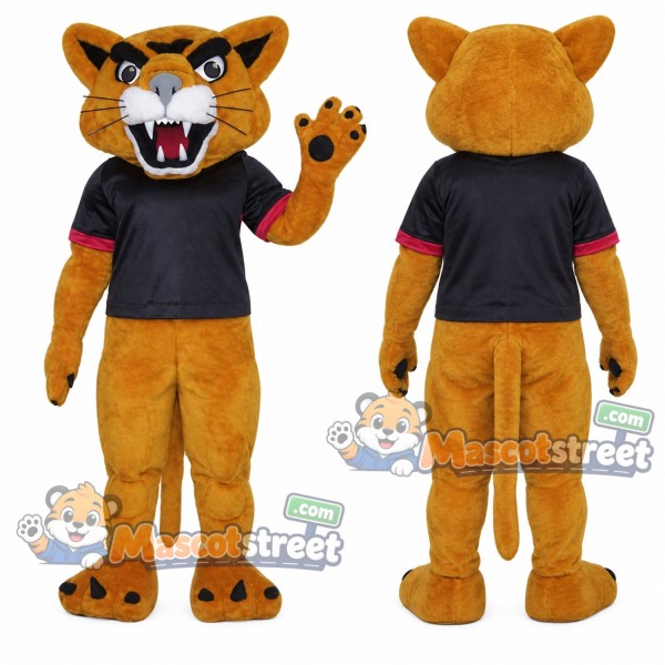 Brown Cougar Mascot Costume with Black Shirt
