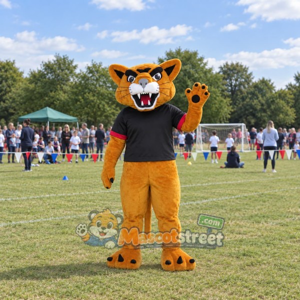 Brown Cougar Mascot Costume with Black Shirt