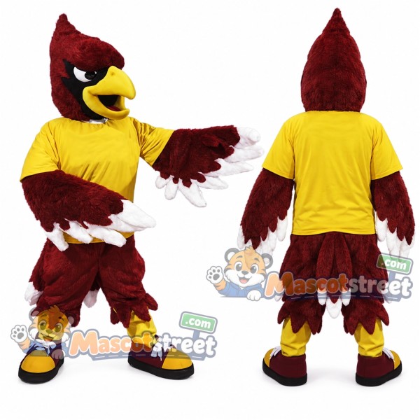 Red Cardinal Mascot Costume with Yellow Shirt