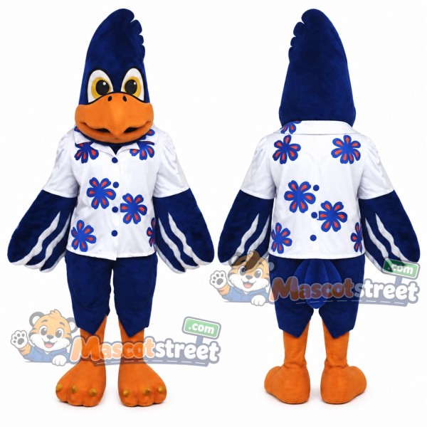 Blue Bird Mascot Costume with White Floral Shirt