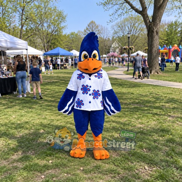 Blue Bird Mascot Costume with White Floral Shirt