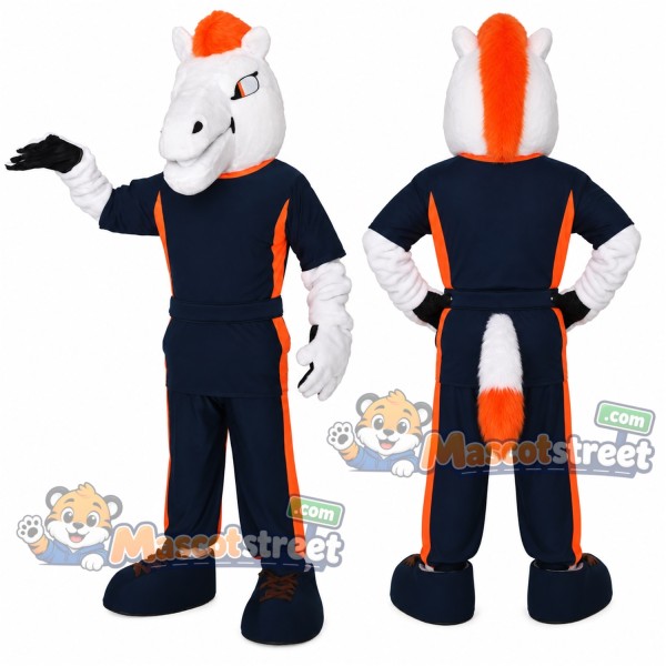 White Horse Mascot Costume with Navy Jumpsuit