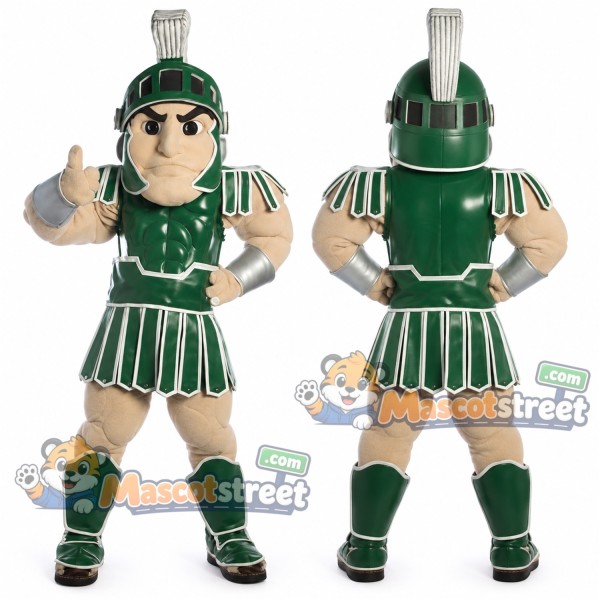 Warrior Mascot Costume with Green Armor and Helmet