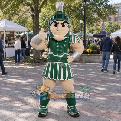 Warrior Mascot Costume with Green Armor and Helmet Warrior Mascot Costume with Green Armor and Helmet