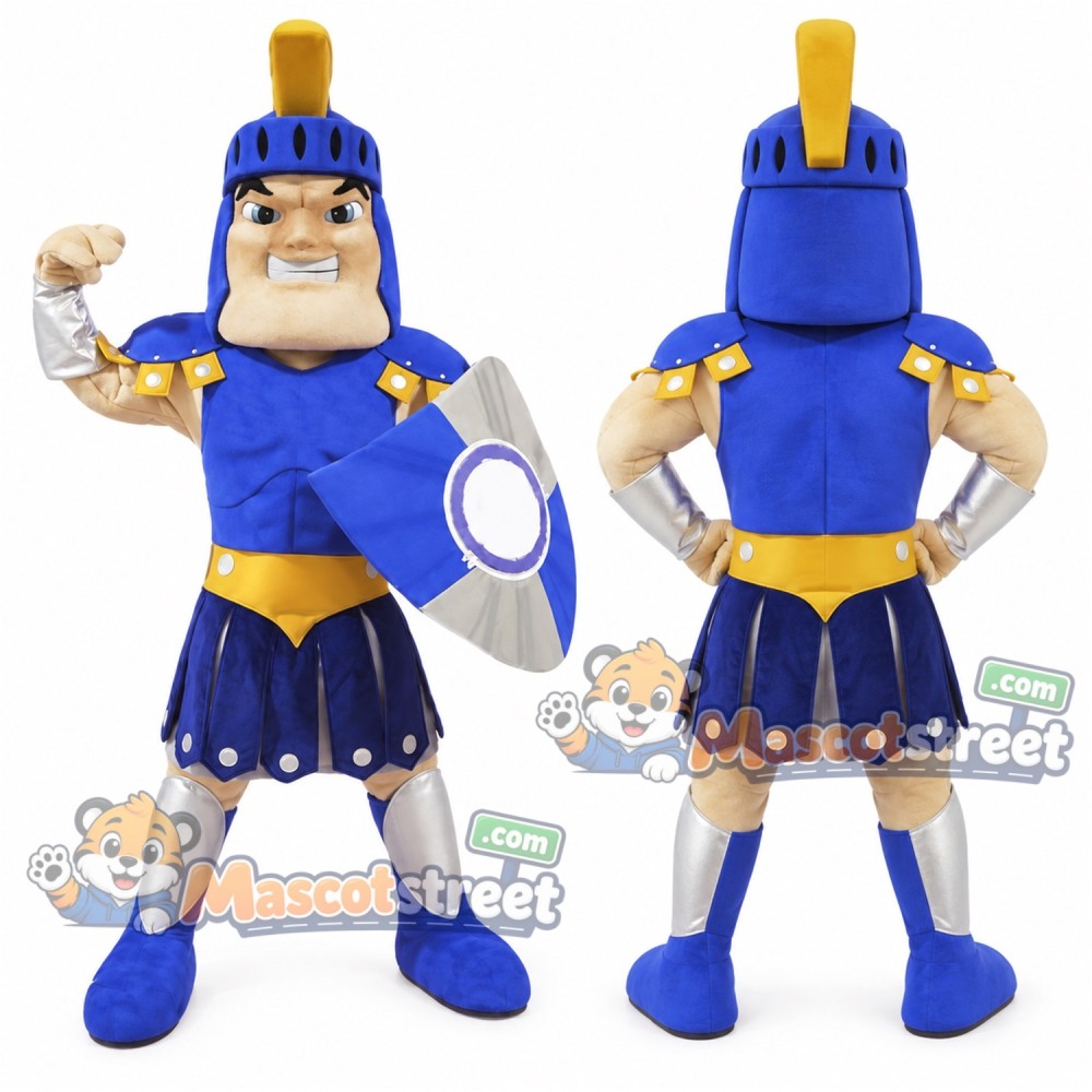 Warrior Mascot Costume with Blue Armor and Helmet Warrior Mascot Costume with Blue Armor and Helmet