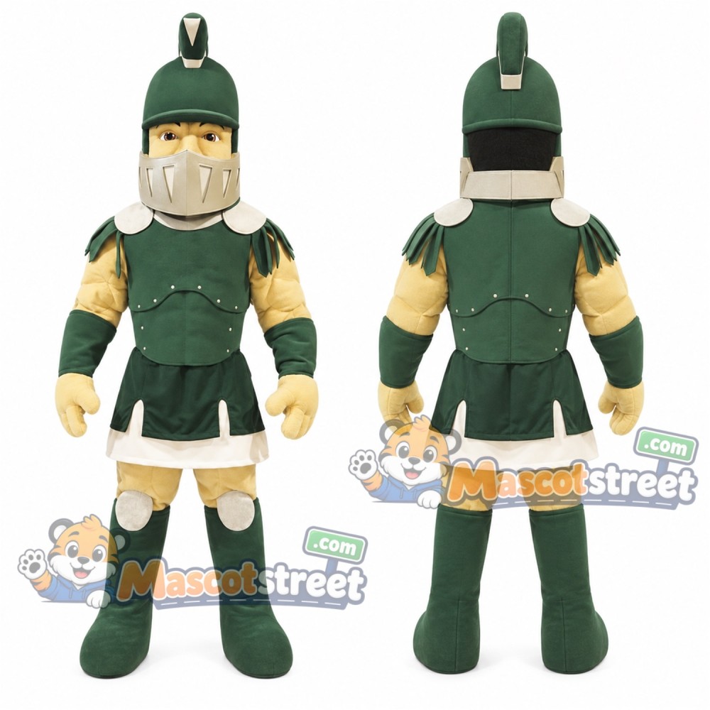 Warrior Mascot Costume with Green Armor and Helmet Warrior Mascot Costume with Green Armor and Helmet