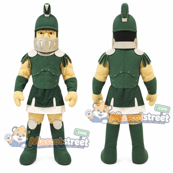 Warrior Mascot Costume with Green Armor and Helmet