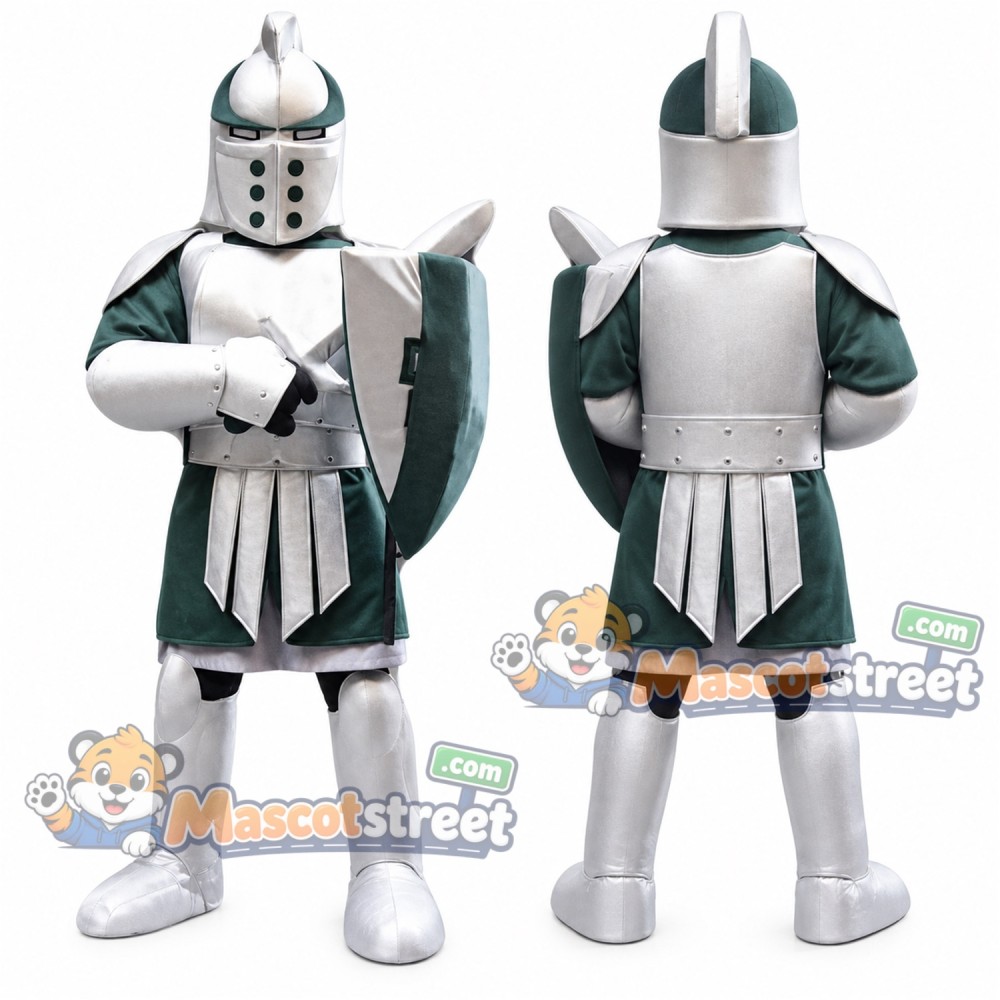 Knight Mascot Costume with Silver and Green Armor Knight Mascot Costume with Silver and Green Armor