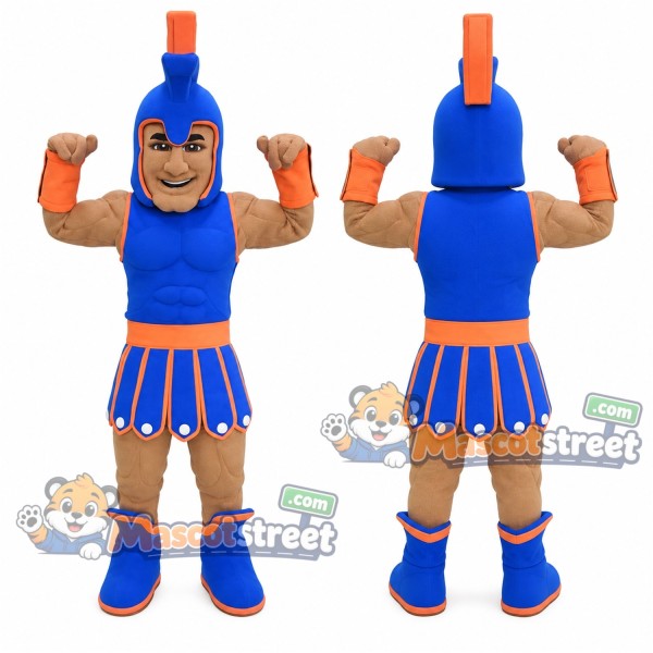 Warrior Mascot Costume with Blue and Orange Armor