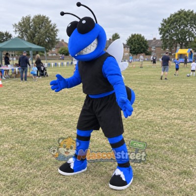 Blue Hornet Mascot Costume with Black Sports Uniform Blue Hornet Mascot Costume with Black Sports Uniform