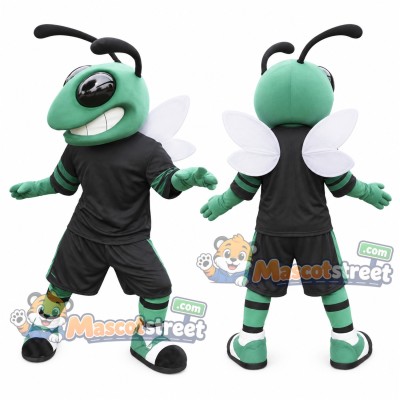 Green Hornet Mascot Costume with Black Sports Uniform