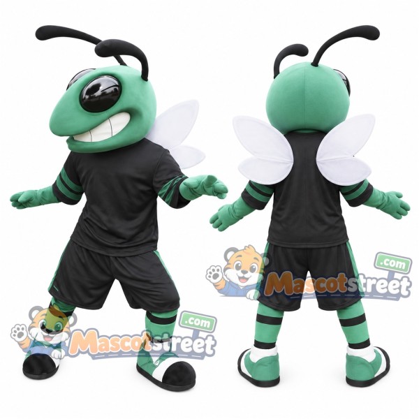 Green Hornet Mascot Costume with Black Sports Uniform