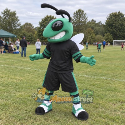 Green Hornet Mascot Costume with Black Sports Uniform