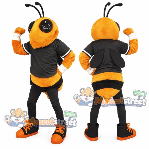 Orange Hornet Mascot Costume with Black Shirt and Black Trousers