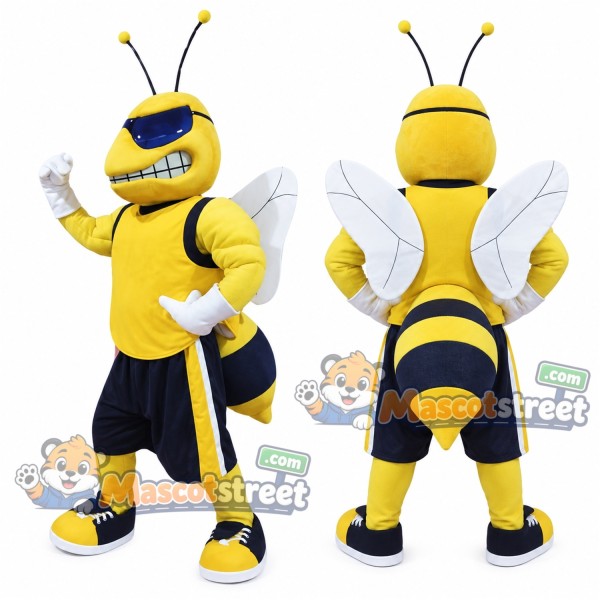 Yellow Hornet Mascot Costume with Black Shorts and Sunglasses