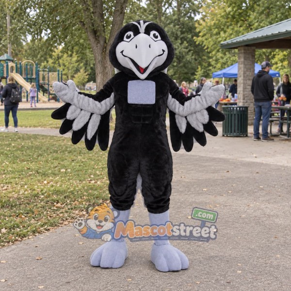 Black Hawk Mascot Costume with Black Shirt Black Hawk Mascot Costume with Black Shirt