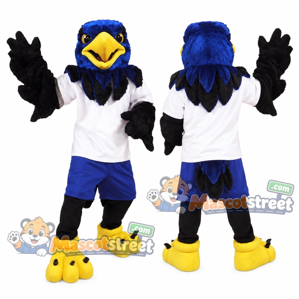 Blue Hawk Mascot Costume with White Shirt and Blue Shorts Blue Hawk Mascot Costume with White Shirt and Blue Shorts