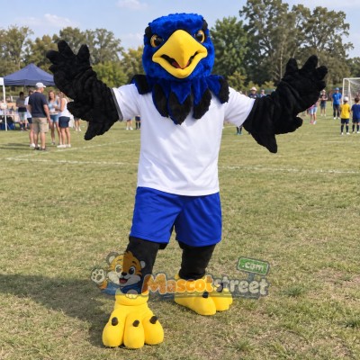 Blue Hawk Mascot Costume with White Shirt and Blue Shorts Blue Hawk Mascot Costume with White Shirt and Blue Shorts