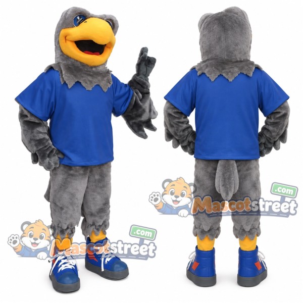 Gray Hawk Mascot Costume with Blue Shirt