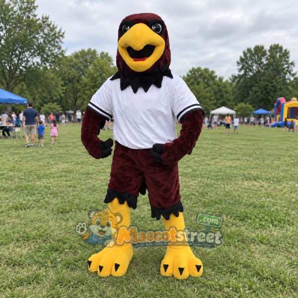 Burgundy Hawk Mascot Costume with White Shirt