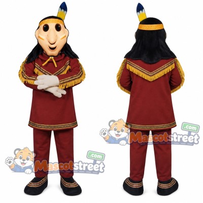 Warrior Mascot Costume with Burgundy Outfit and Feather Headband Warrior Mascot Costume with Burgundy Outfit and Feather Headband