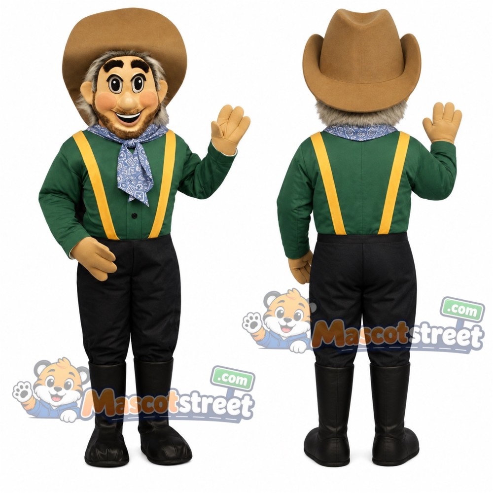 Cowboy Mascot Costume with Green Shirt, Black Trousers and Cowboy Hat Cowboy Mascot Costume with Green Shirt, Black Trousers and Cowboy Hat