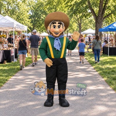 Cowboy Mascot Costume with Green Shirt, Black Trousers and Cowboy Hat Cowboy Mascot Costume with Green Shirt, Black Trousers and Cowboy Hat