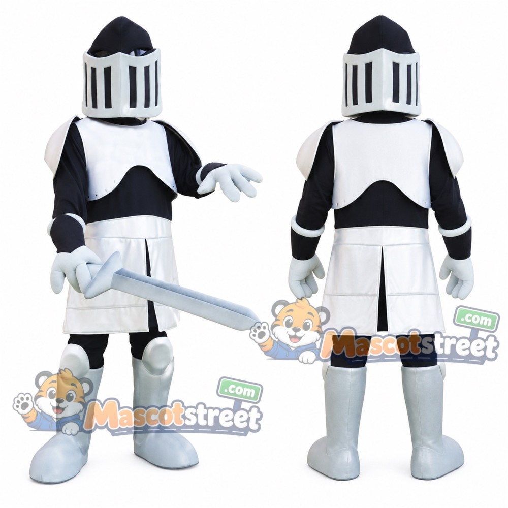 Knight Mascot Costume with Silver and Black Armor Knight Mascot Costume with Silver and Black Armor