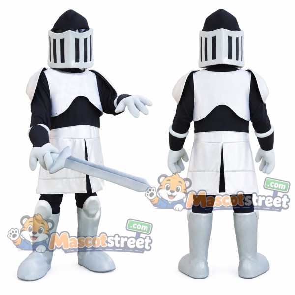 Knight Mascot Costume with Silver and Black Armor