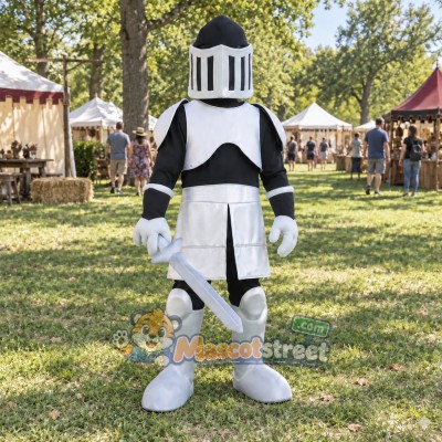Knight Mascot Costume with Silver and Black Armor Knight Mascot Costume with Silver and Black Armor