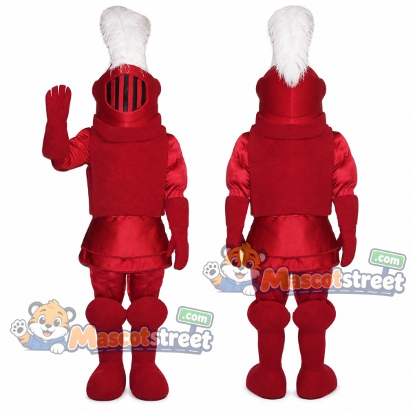 Knight Mascot Costume with Red Armor and White Plume