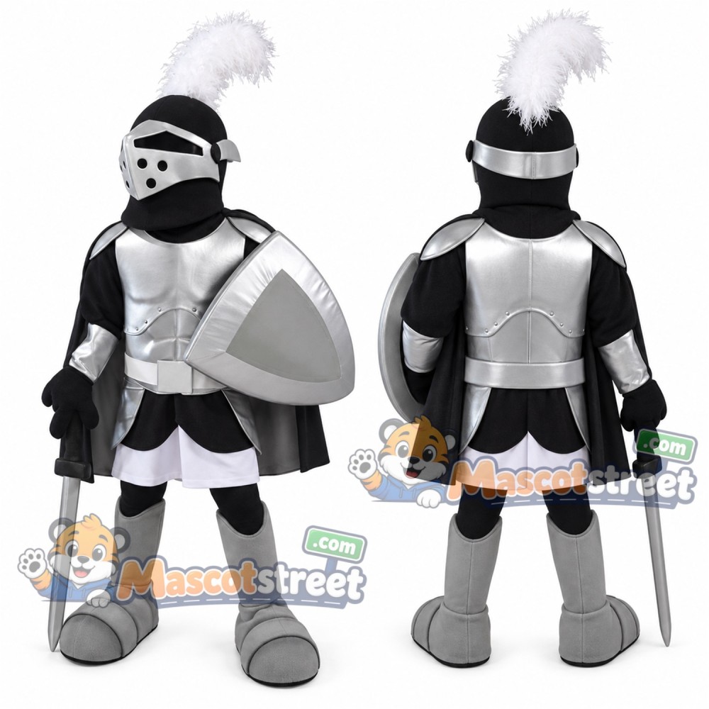 Knight Mascot Costume with Silver and Black Armor Knight Mascot Costume with Silver and Black Armor