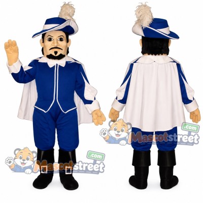 Captain Mascot Costume with Blue Suit, White Cape and Feather Hat Captain Mascot Costume with Blue Suit, White Cape and Feather Hat