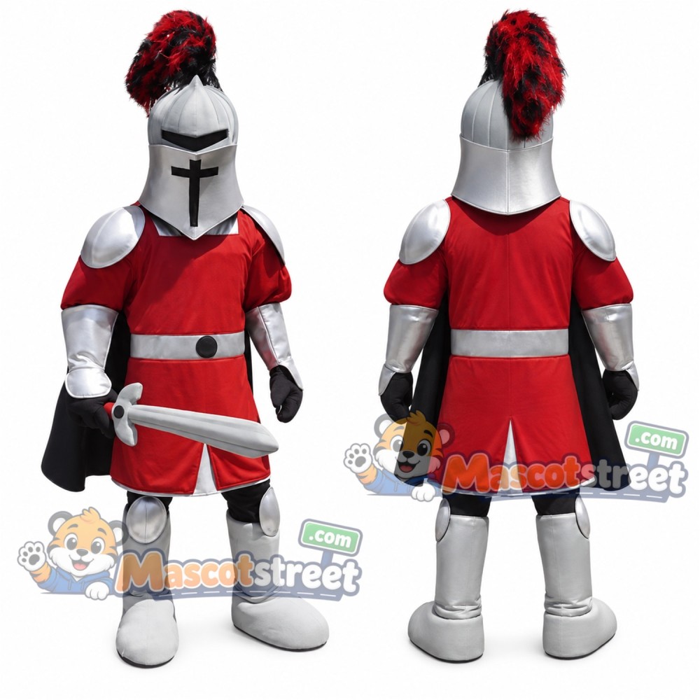 Knight Mascot Costume with Silver Armor and Red Tunic Knight Mascot Costume with Silver Armor and Red Tunic