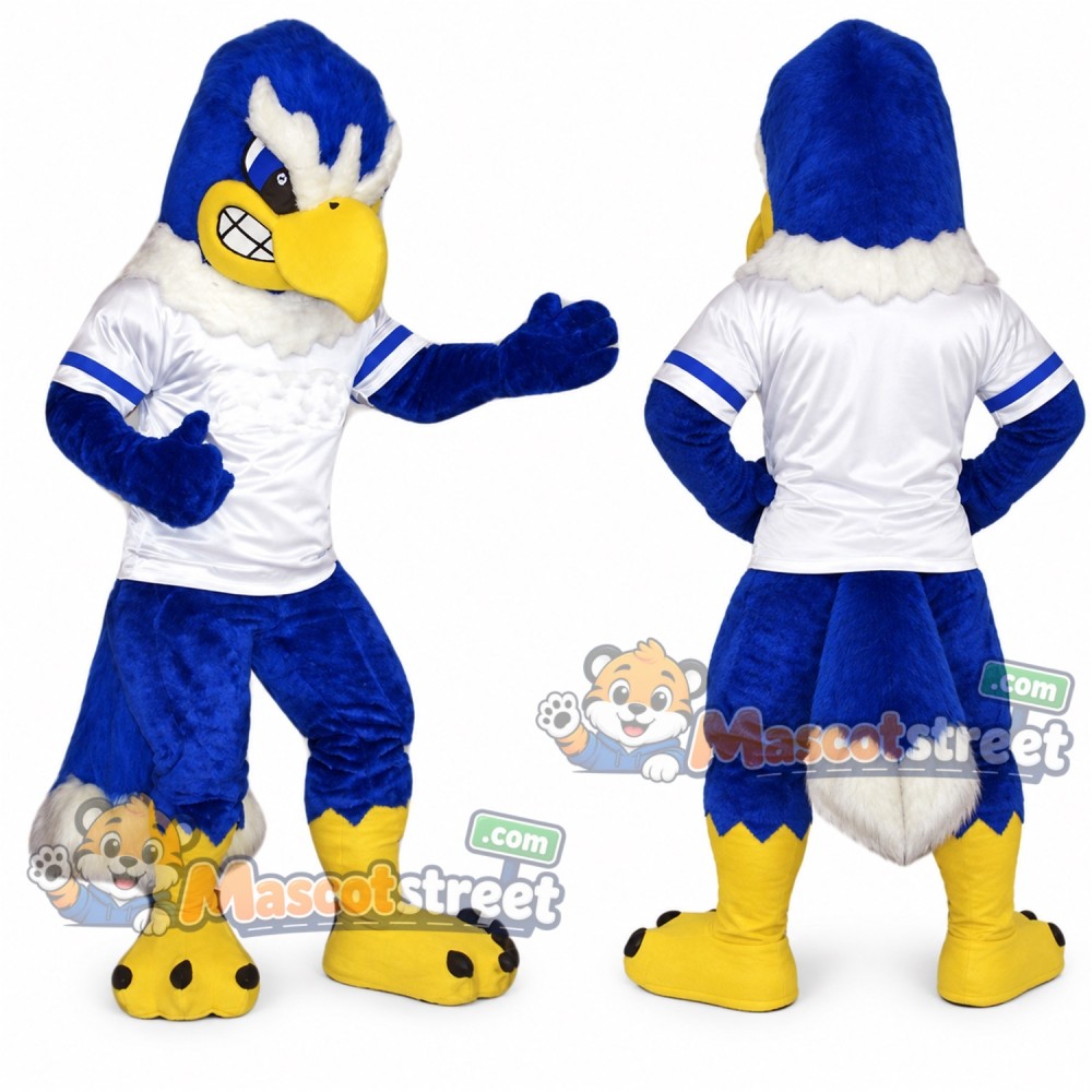 Blue Falcon Mascot Costume with White Shirt and Blue Shorts Blue Falcon Mascot Costume with White Shirt and Blue Shorts